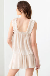 Sheer Pin Dot Tank and Elastic Waist Skirt Set Mustard Seed